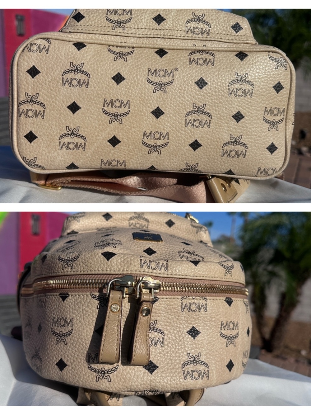 MCM Stark Small Visetos Side Stud Backpack Beige Gold Hardware - Picture 12 of 17